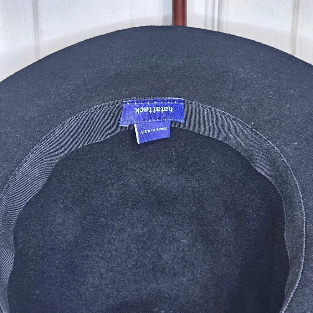 Hat Attack Women's Black Wool Felt Wide Brim Fedora Bucket Hat Floppy Winter USA